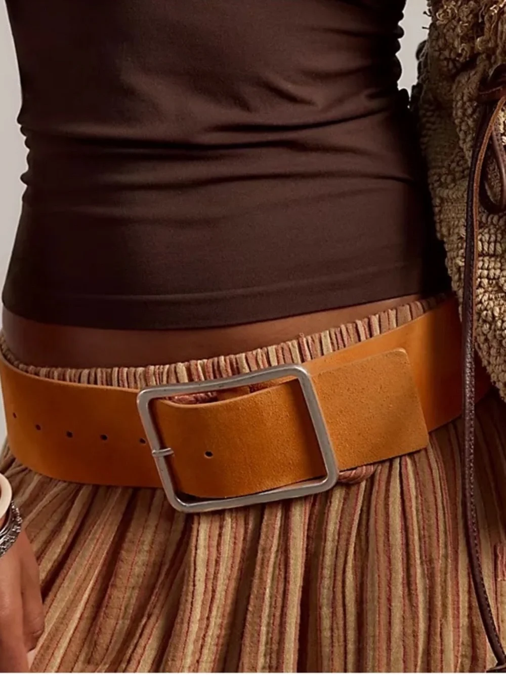 Free people Suede Hex Hip Belt in Paprika Sz S/M NWT $58